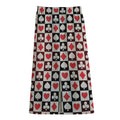 Playing Card Suits Check Pattern Print Cotton Front Slit Maxi Skirt