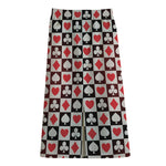 Playing Card Suits Check Pattern Print Cotton Front Slit Maxi Skirt