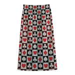 Playing Card Suits Check Pattern Print Cotton Front Slit Maxi Skirt