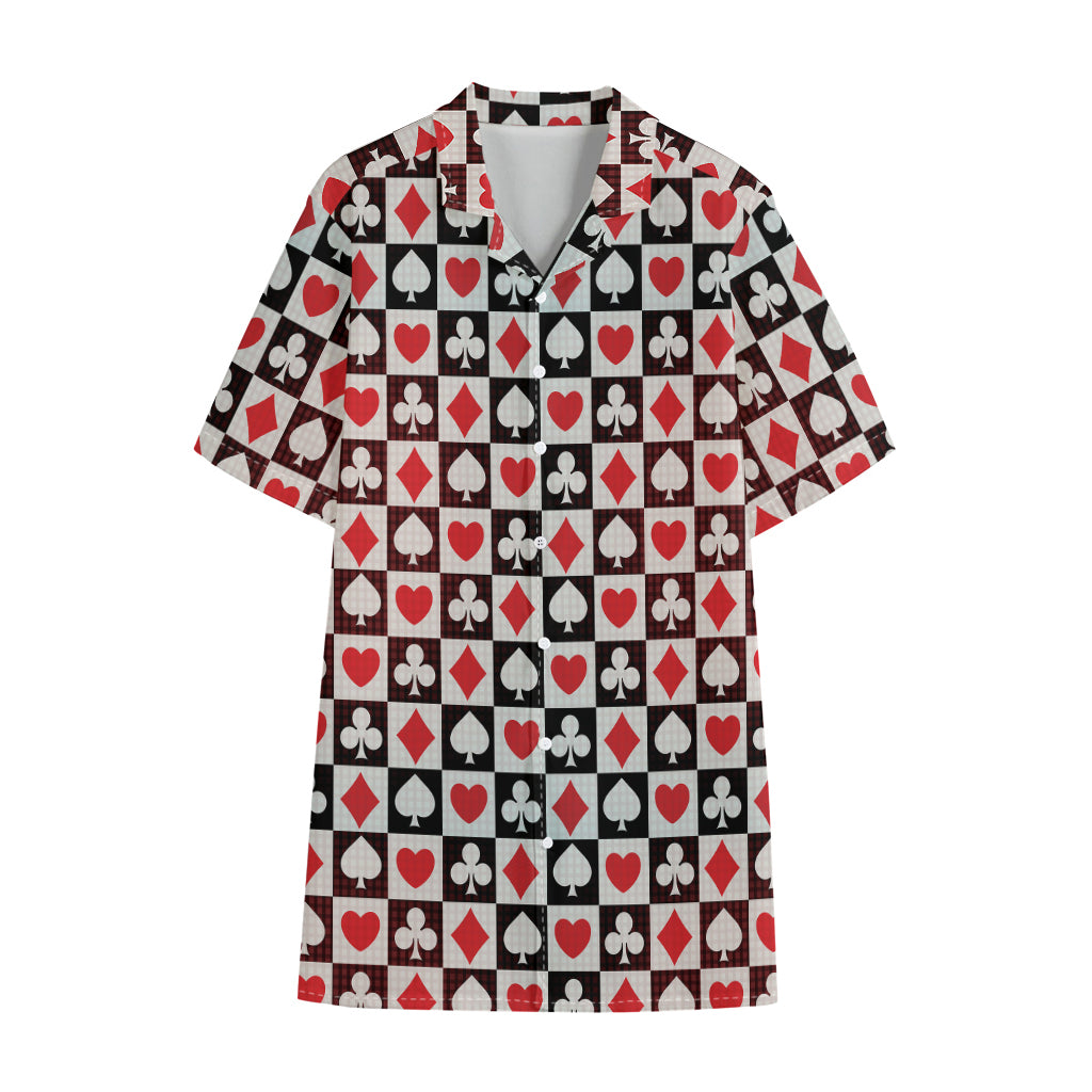 Playing Card Suits Check Pattern Print Cotton Hawaiian Shirt