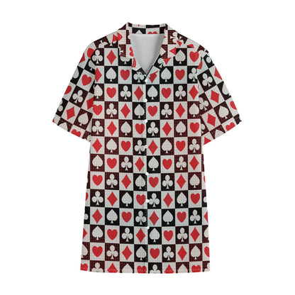 Playing Card Suits Check Pattern Print Cotton Hawaiian Shirt