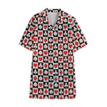Playing Card Suits Check Pattern Print Cotton Hawaiian Shirt