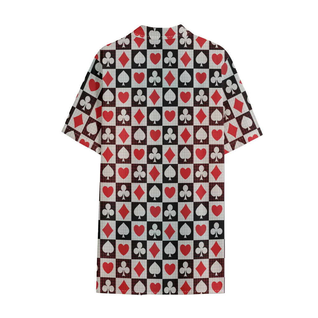 Playing Card Suits Check Pattern Print Cotton Hawaiian Shirt