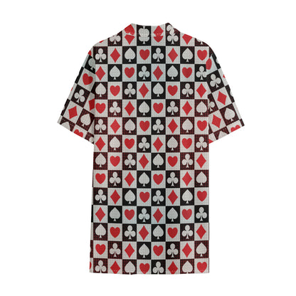 Playing Card Suits Check Pattern Print Cotton Hawaiian Shirt