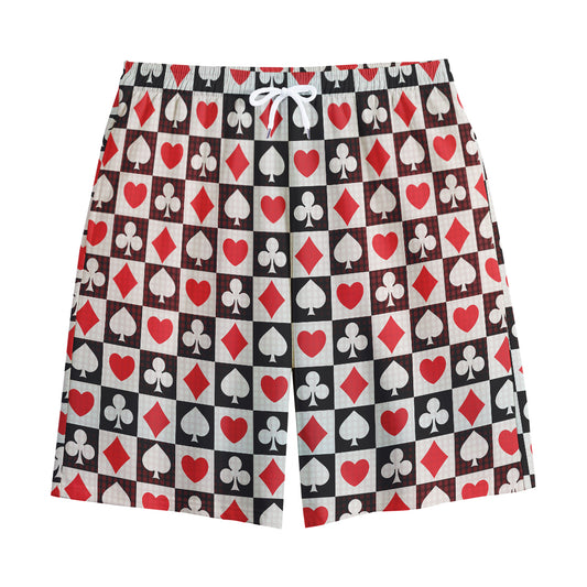 Playing Card Suits Check Pattern Print Cotton Shorts