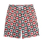 Playing Card Suits Check Pattern Print Cotton Shorts