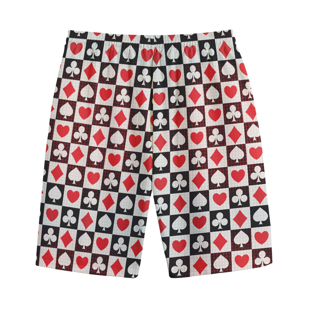 Playing Card Suits Check Pattern Print Cotton Shorts