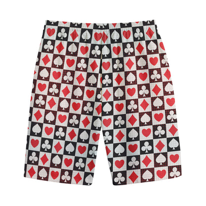 Playing Card Suits Check Pattern Print Cotton Shorts