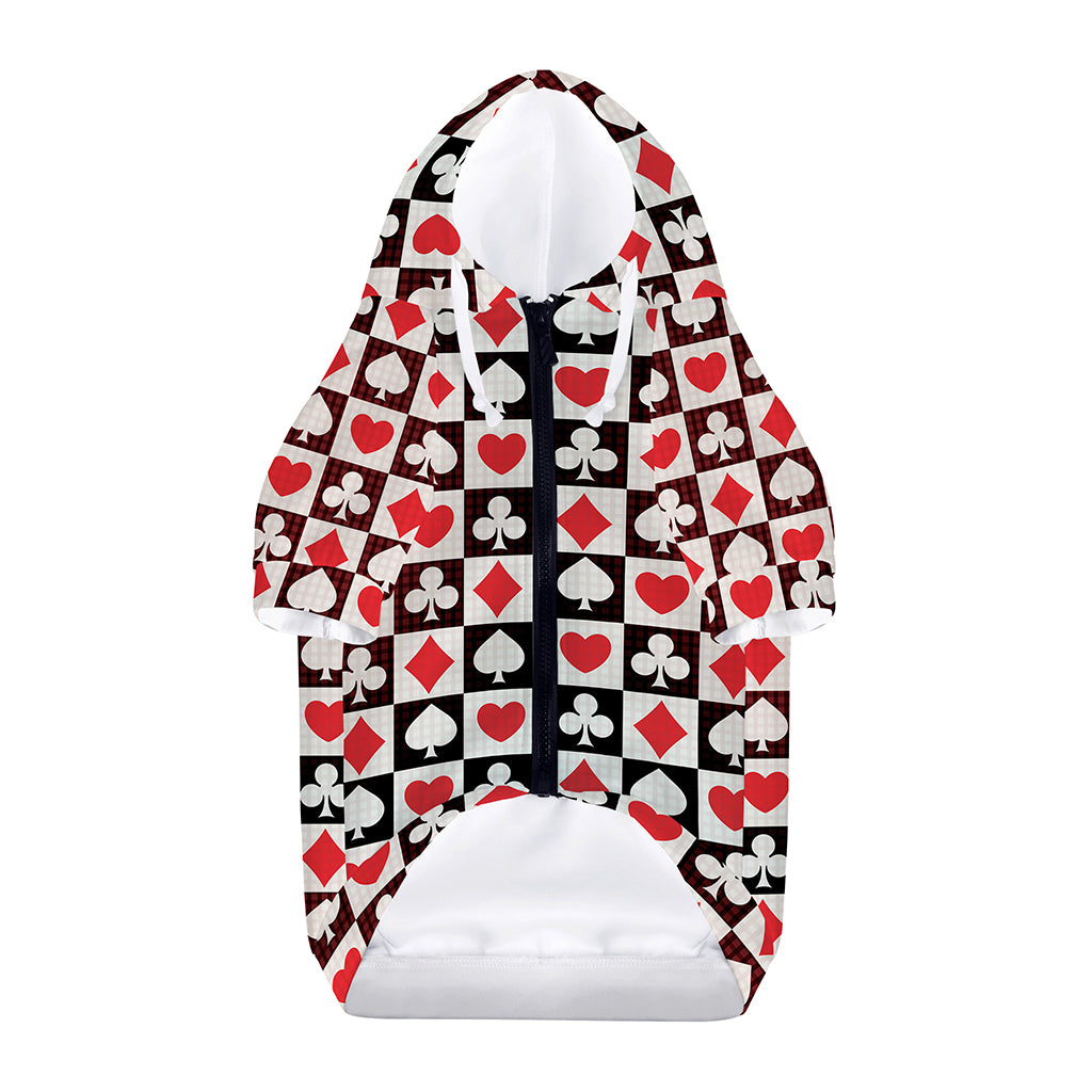 Playing Card Suits Check Pattern Print Dog Zip Up Hoodie