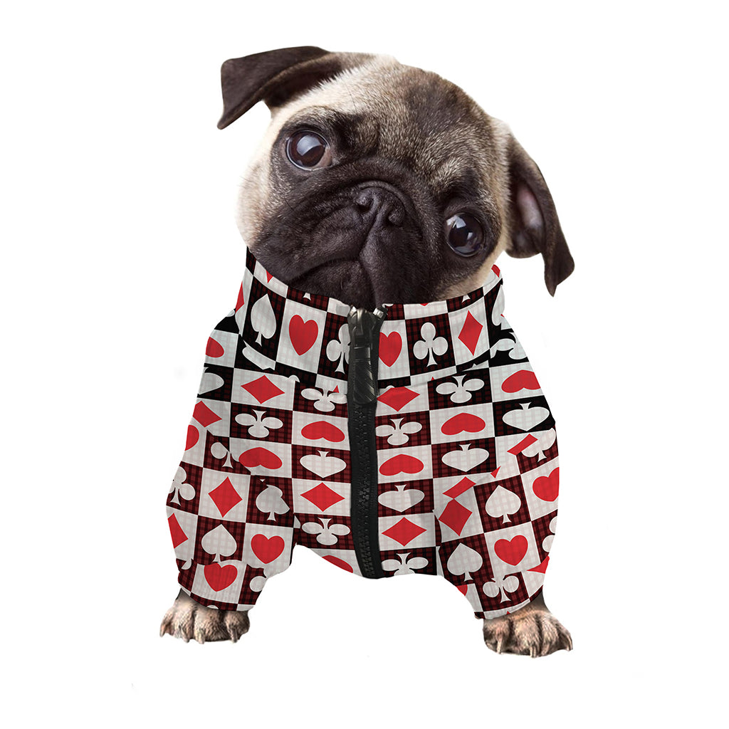 Playing Card Suits Check Pattern Print Dog Zip Up Jacket
