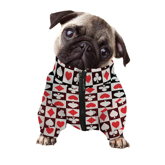 Playing Card Suits Check Pattern Print Dog Zip Up Jacket