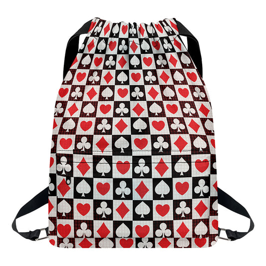 Playing Card Suits Check Pattern Print Drawstring Backpack