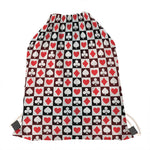 Playing Card Suits Check Pattern Print Drawstring Bag