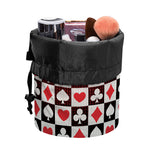 Playing Card Suits Check Pattern Print Drawstring Makeup Bag