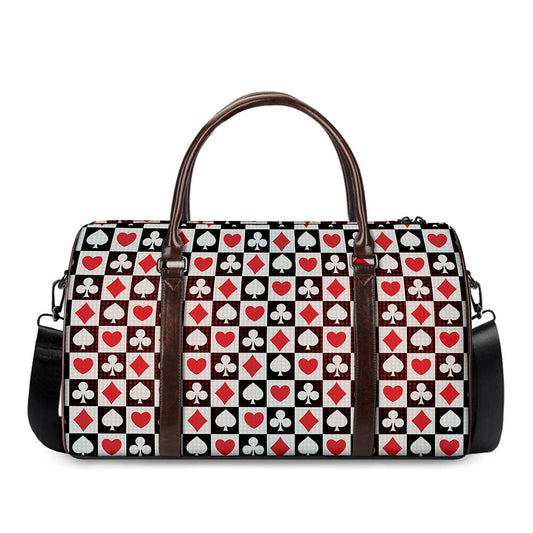 Playing Card Suits Check Pattern Print Duffle Bag