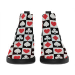 Playing Card Suits Check Pattern Print Flat Ankle Boots