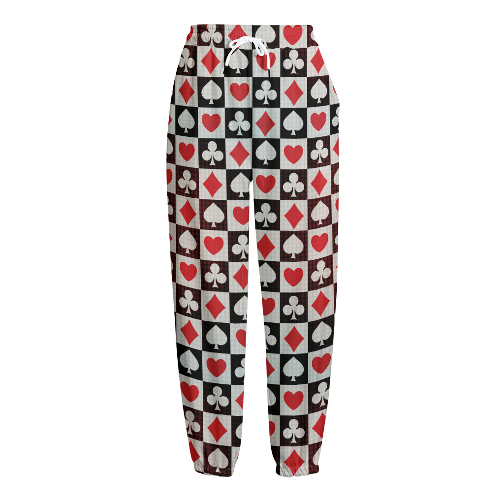 Playing Card Suits Check Pattern Print Fleece Lined Knit Pants