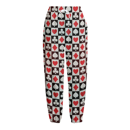Playing Card Suits Check Pattern Print Fleece Lined Knit Pants