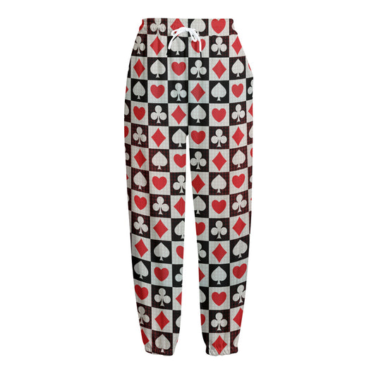 Playing Card Suits Check Pattern Print Fleece Lined Knit Pants