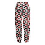 Playing Card Suits Check Pattern Print Fleece Lined Knit Pants