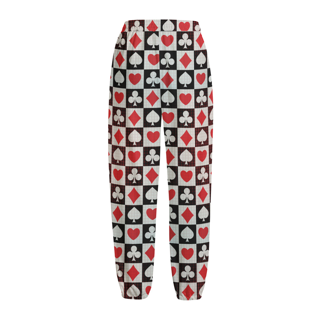 Playing Card Suits Check Pattern Print Fleece Lined Knit Pants