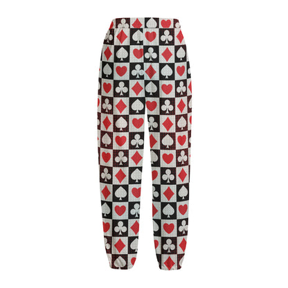 Playing Card Suits Check Pattern Print Fleece Lined Knit Pants