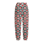 Playing Card Suits Check Pattern Print Fleece Lined Knit Pants