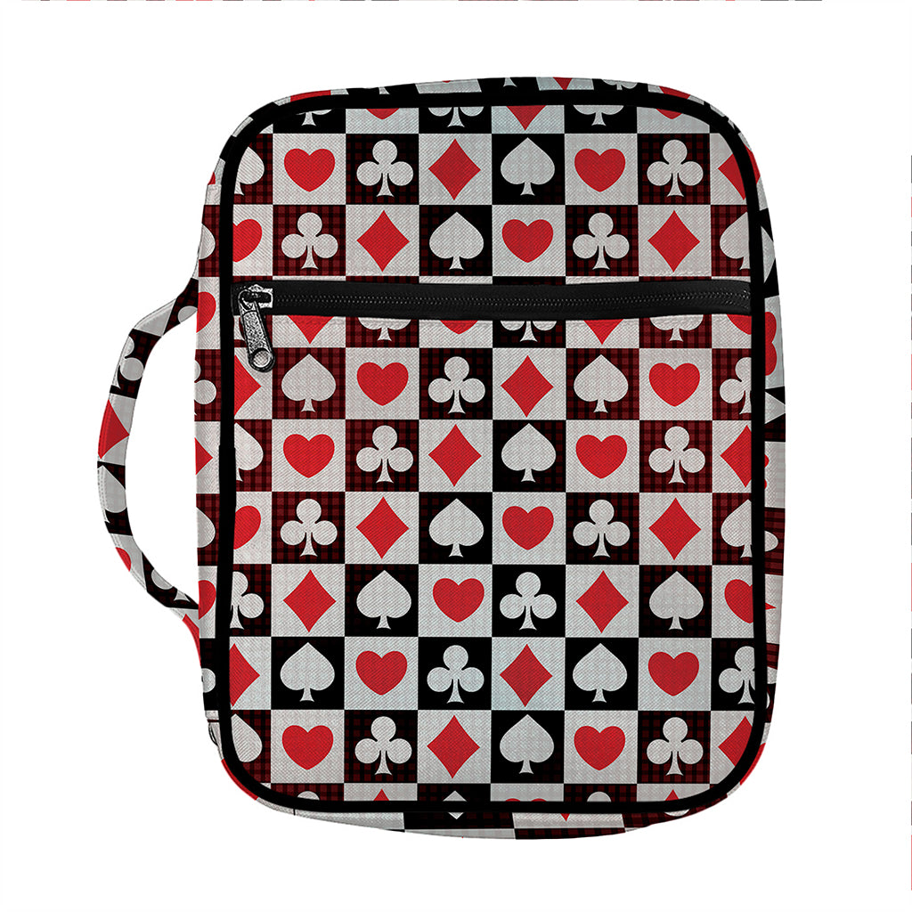 Playing Card Suits Check Pattern Print Front Pocket Bible Bag
