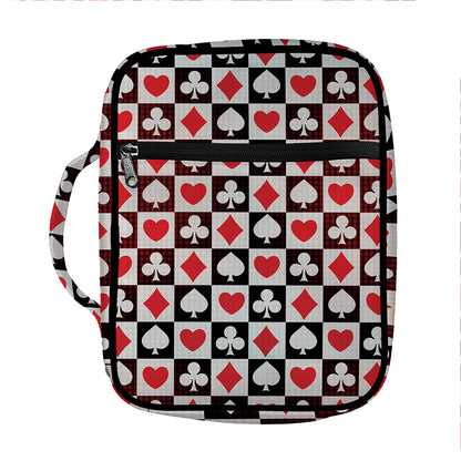 Playing Card Suits Check Pattern Print Front Pocket Bible Bag