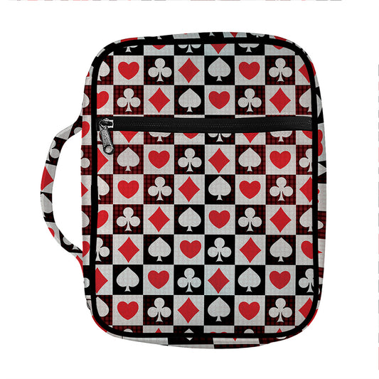 Playing Card Suits Check Pattern Print Front Pocket Bible Bag