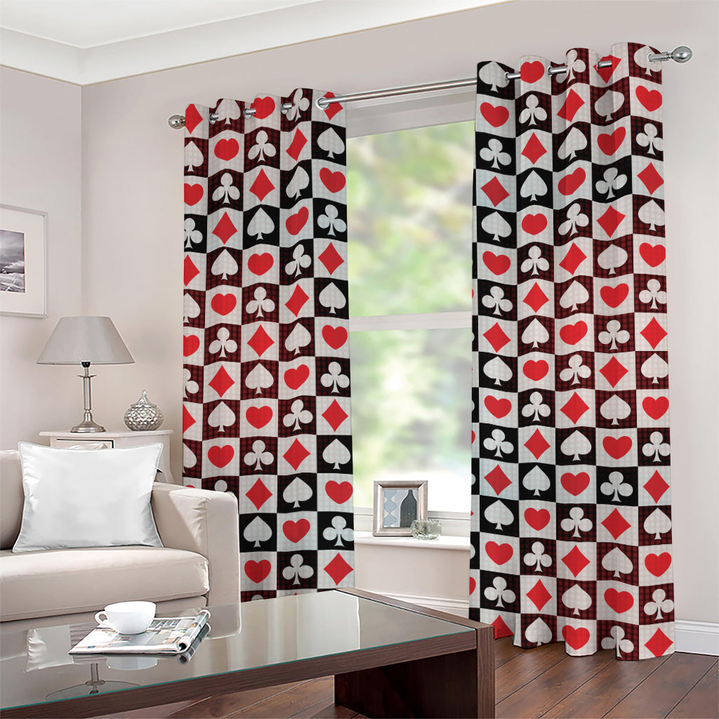 Playing Card Suits Check Pattern Print Grommet Curtains