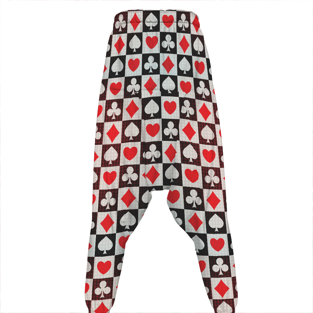 Playing Card Suits Check Pattern Print Hammer Pants