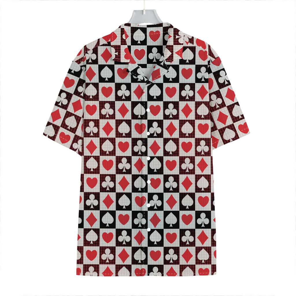 Playing Card Suits Check Pattern Print Hawaiian Shirt