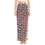 Playing Card Suits Check Pattern Print High Slit Maxi Skirt