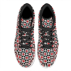 Playing Card Suits Check Pattern Print High Top Leather Sneakers