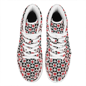 Playing Card Suits Check Pattern Print High Top Leather Sneakers