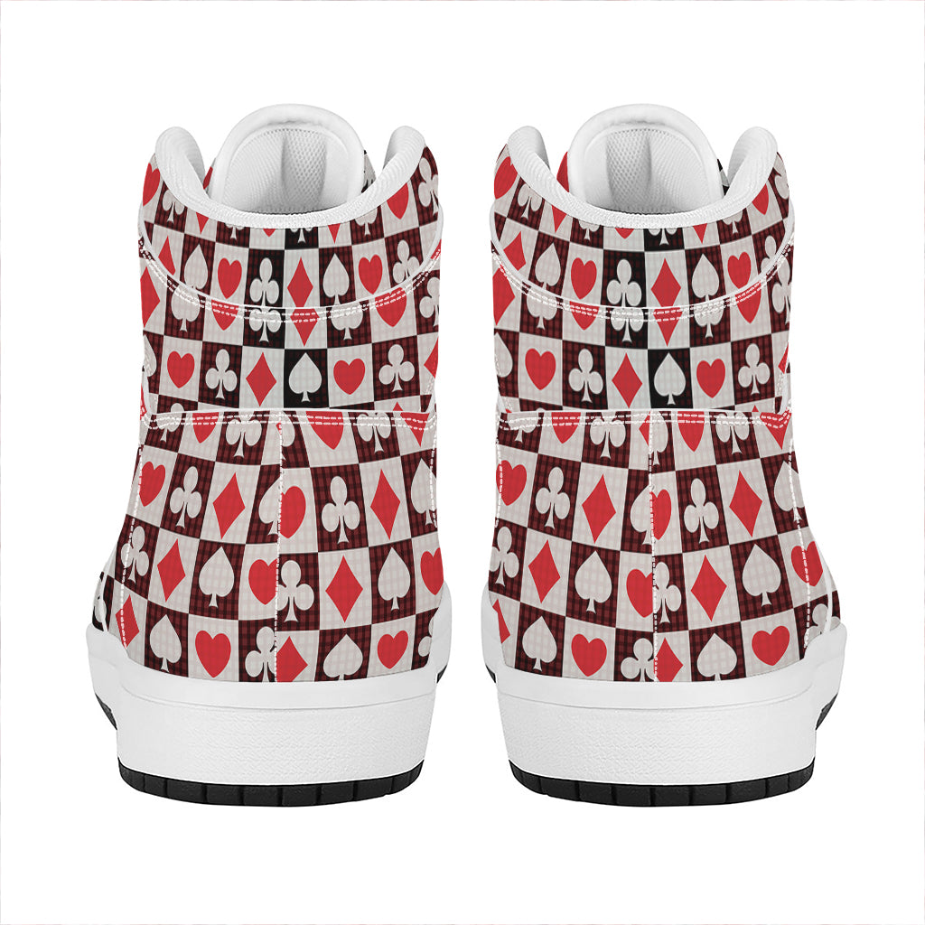 Playing Card Suits Check Pattern Print High Top Leather Sneakers