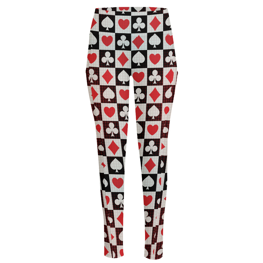 Playing Card Suits Check Pattern Print High-Waisted Pocket Leggings