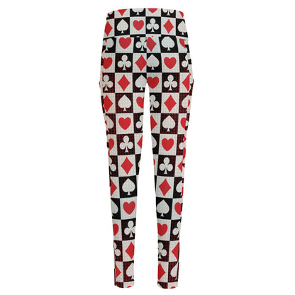 Playing Card Suits Check Pattern Print High-Waisted Pocket Leggings