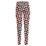 Playing Card Suits Check Pattern Print High-Waisted Pocket Leggings