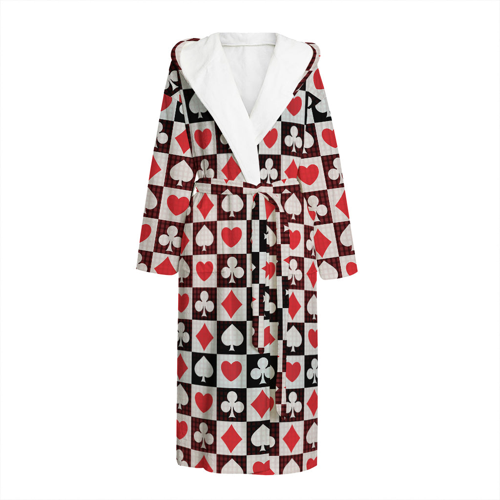 Playing Card Suits Check Pattern Print Hooded Bathrobe