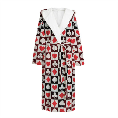 Playing Card Suits Check Pattern Print Hooded Bathrobe