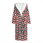 Playing Card Suits Check Pattern Print Hooded Bathrobe
