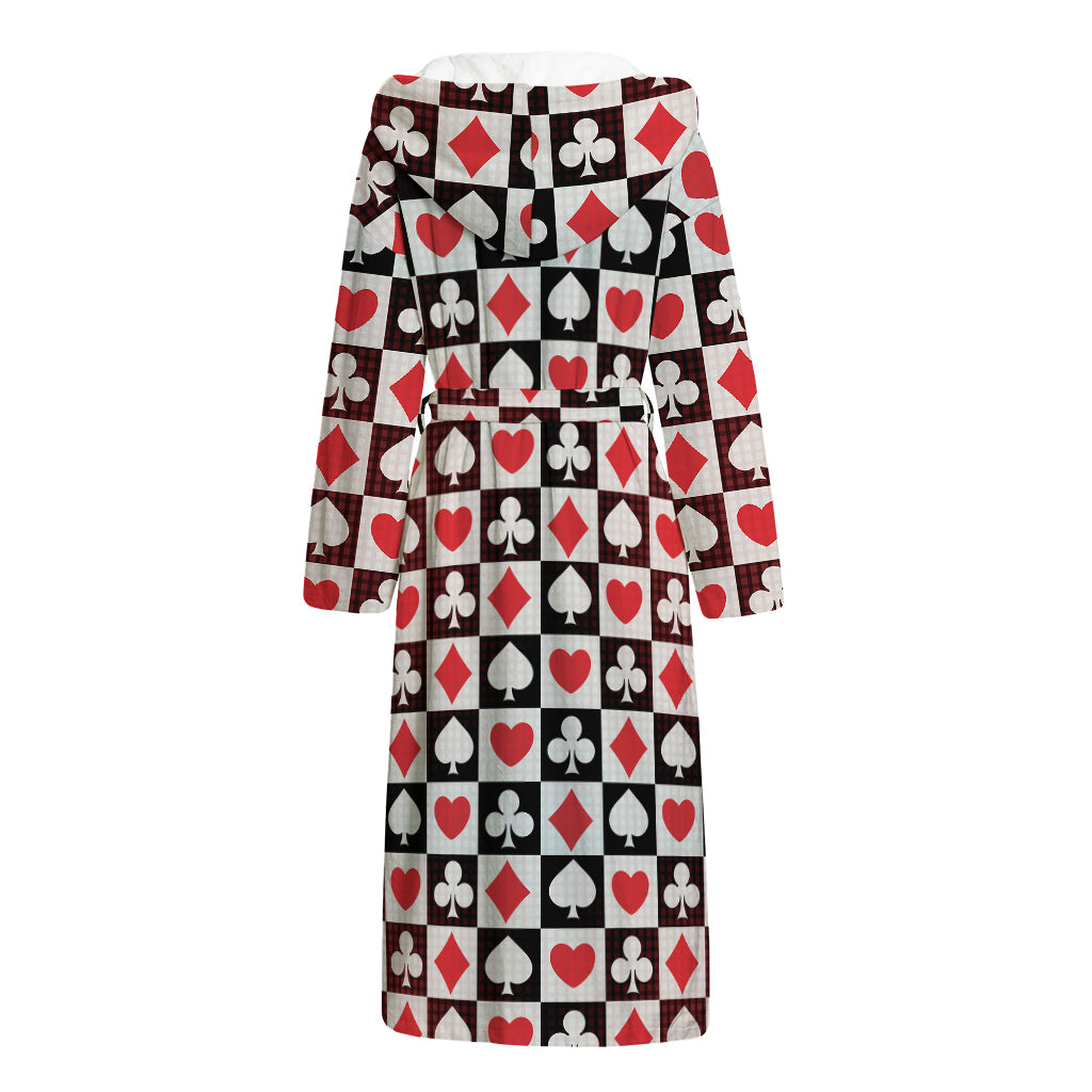 Playing Card Suits Check Pattern Print Hooded Bathrobe