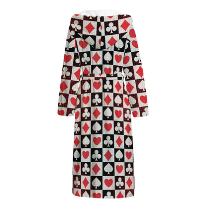 Playing Card Suits Check Pattern Print Hooded Bathrobe