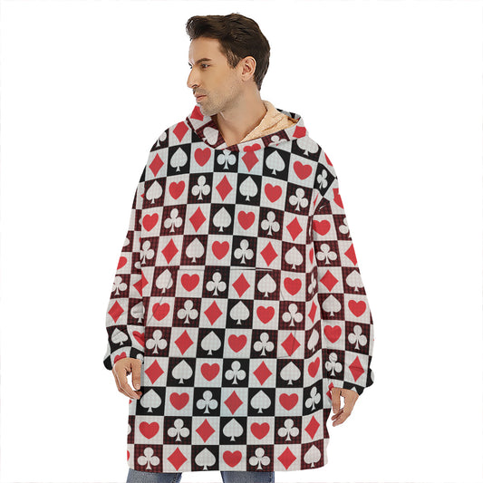 Playing Card Suits Check Pattern Print Hoodie Blanket