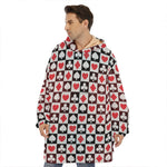 Playing Card Suits Check Pattern Print Hoodie Blanket