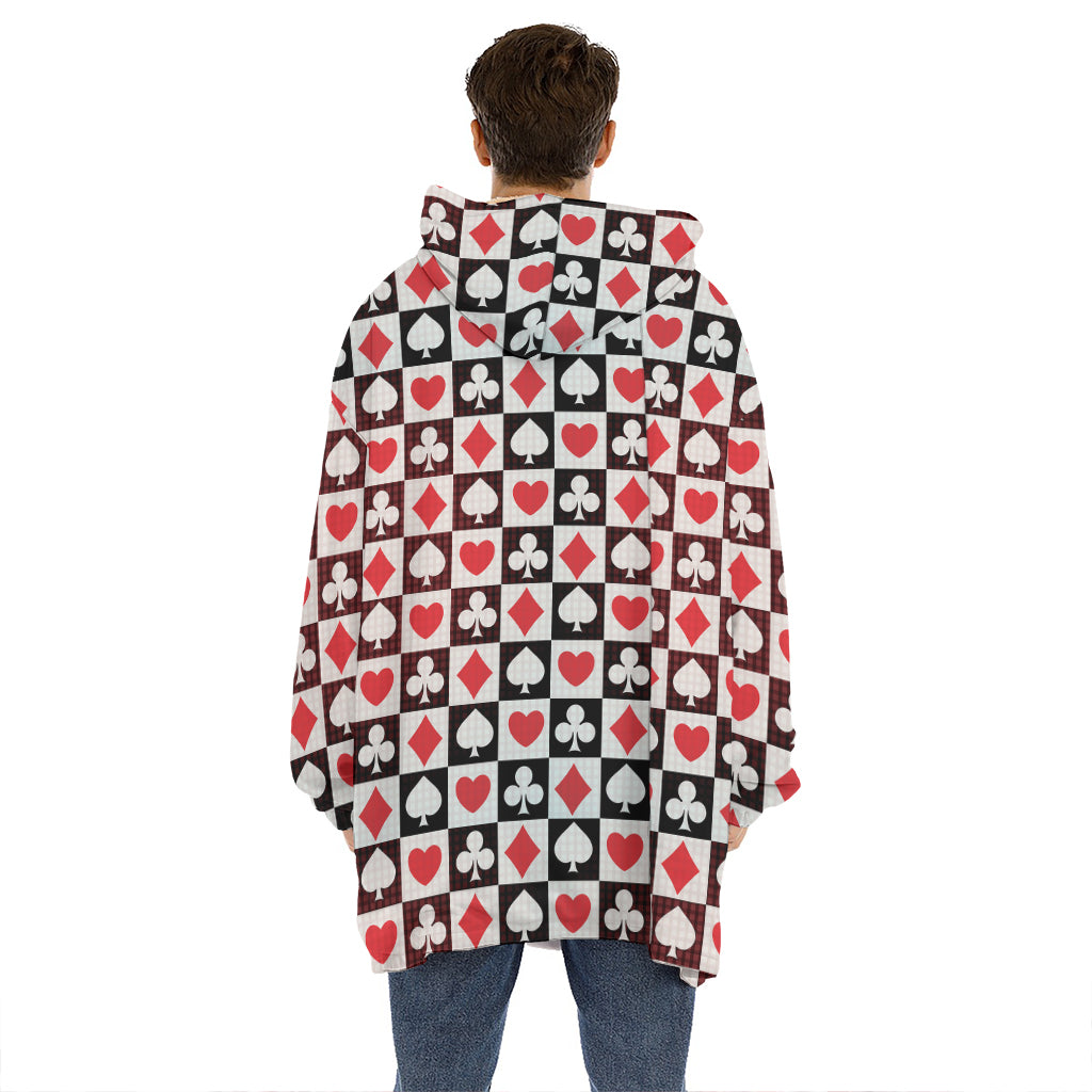 Playing Card Suits Check Pattern Print Hoodie Blanket