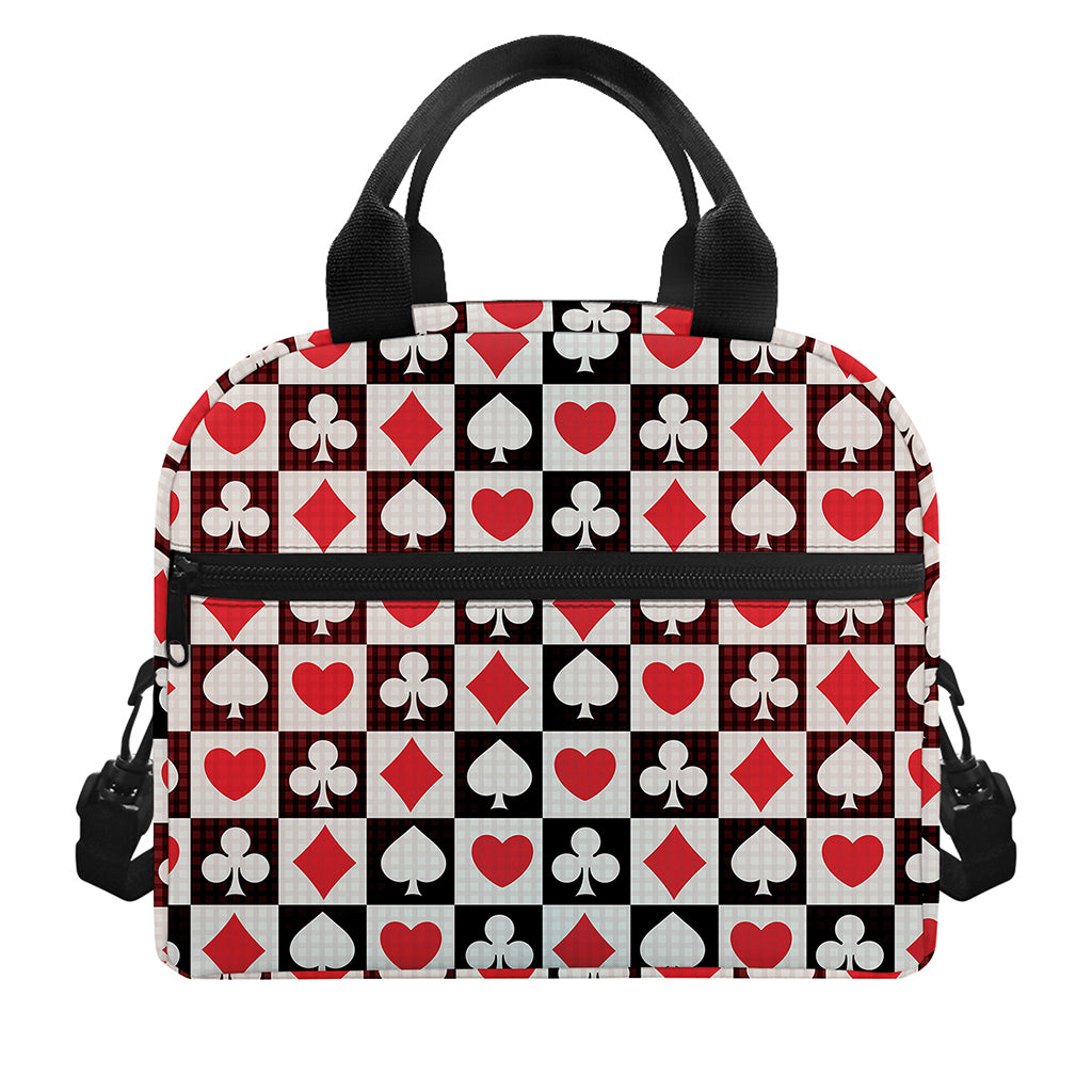 Playing Card Suits Check Pattern Print Insulated Lunch Bag