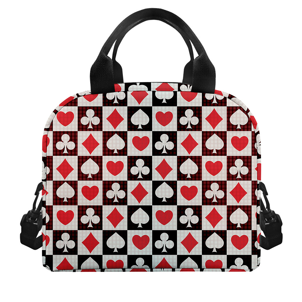 Playing Card Suits Check Pattern Print Insulated Lunch Bag
